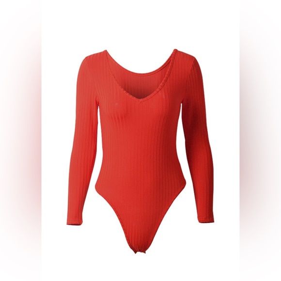 Ribbed Red Bodysuit - Picture 2 of 3